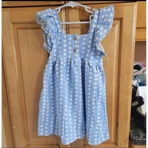 Zara Floral Jacquard Dress Ruffle Daisy Blue Yellow White Sundress 4-5Y